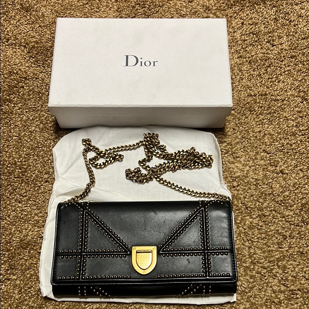 Dior Black Quilted Clutch with Gold Chain